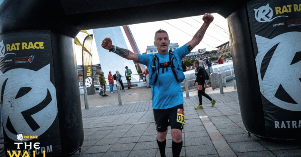 Ian-Cusick crossing the finishing line is-raising-money-for-Josephs-Goal