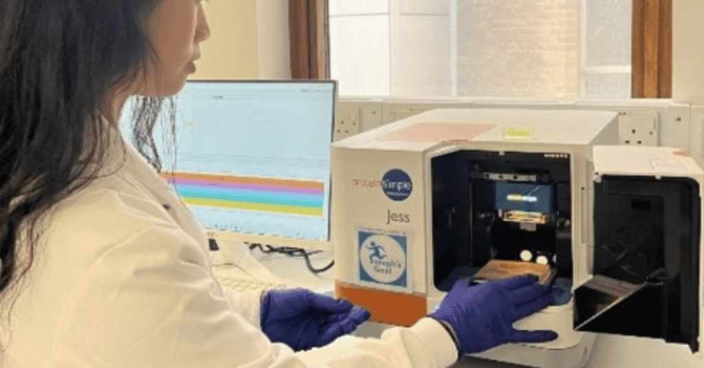 Image showing female researcher using equipment funded by Joseph's Goal